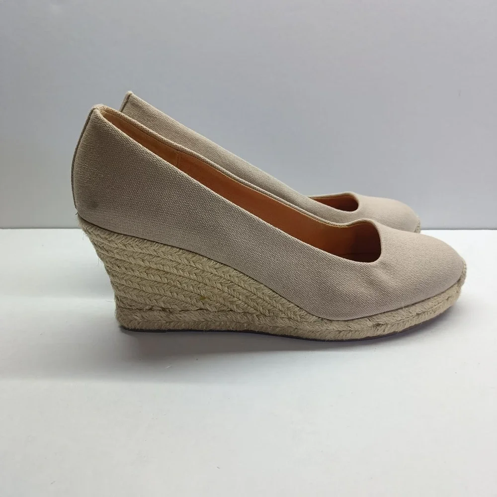 J Crew Women's Size 8.5 Canvas Espadrille‎ Wedge Heels Shoes Beige